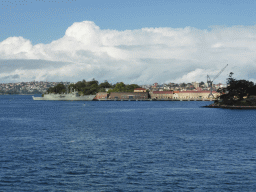 The Sydney Harbour, Mrs Macquarie`s Point at the Royal Botanic Gardens and Garden Island, viewed from the east side of the Sydney Opera House