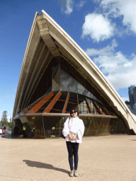 Miaomiao in front of the Bennelong Restaurant building of the Sydney Opera House