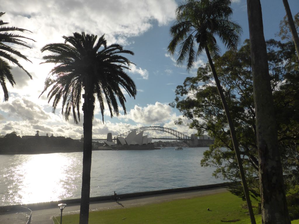 The Royal Botanic Gardens, the Sydney Harbour, the Sydney Opera House and the Sydney Harbour Bridge, viewed from Mrs Macquarie`s Road