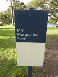 Sign of Mrs Macquarie`s Point at the Royal Botanic Gardens