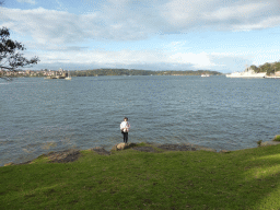 Miaomiao at Mrs Macquarie`s Point at the Royal Botanic Gardens, with a view on the Sydney Harbour and Fort Denison