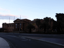 Front of the State Library of New South Wales at Shakespeare Place, at sunset