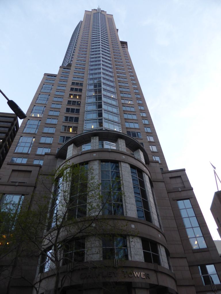 Front of the Chifley Tower at Bent Street, at sunset