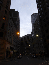 Spring Street with the Pyramid Tower (Dobell Memorial) by Bert Flugelman, at sunset