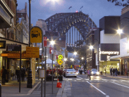 George Street and the Sydney Harbour Bridge, at sunset