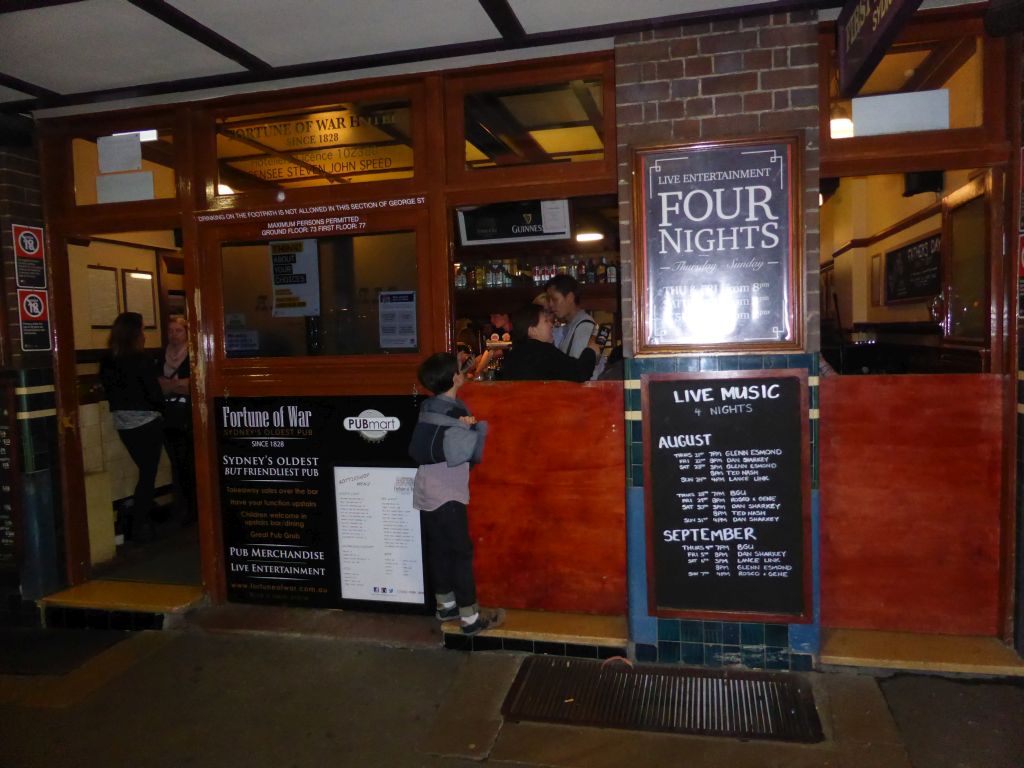 Front of the Fortune of War pub at George Street, at sunset