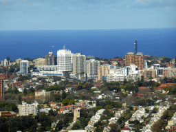 The Bondi Junction neighbourhood with the Westfield Bondi Junction shopping mall and the coastline, viewed from the Sydney Tower