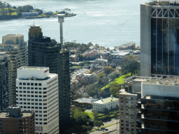 The Millers Point neighbourhood with the Rocks Fire Station, the Observatory Tower and the Observatory Hill Park, Sydney Ports` Harbour Control Tower, the Walsh Bay and Goat Island, viewed from the Sydney Tower