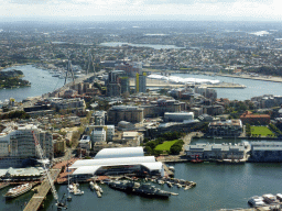 Darling Harbour, Pyrmont Bay, the Pyrmont Bridge over Cockle Bay, the Australian National Maritime Museum, Blackwattle Bay and the Anzac Bridge Sydney over Johnstons Bay, viewed from the Sydney Tower
