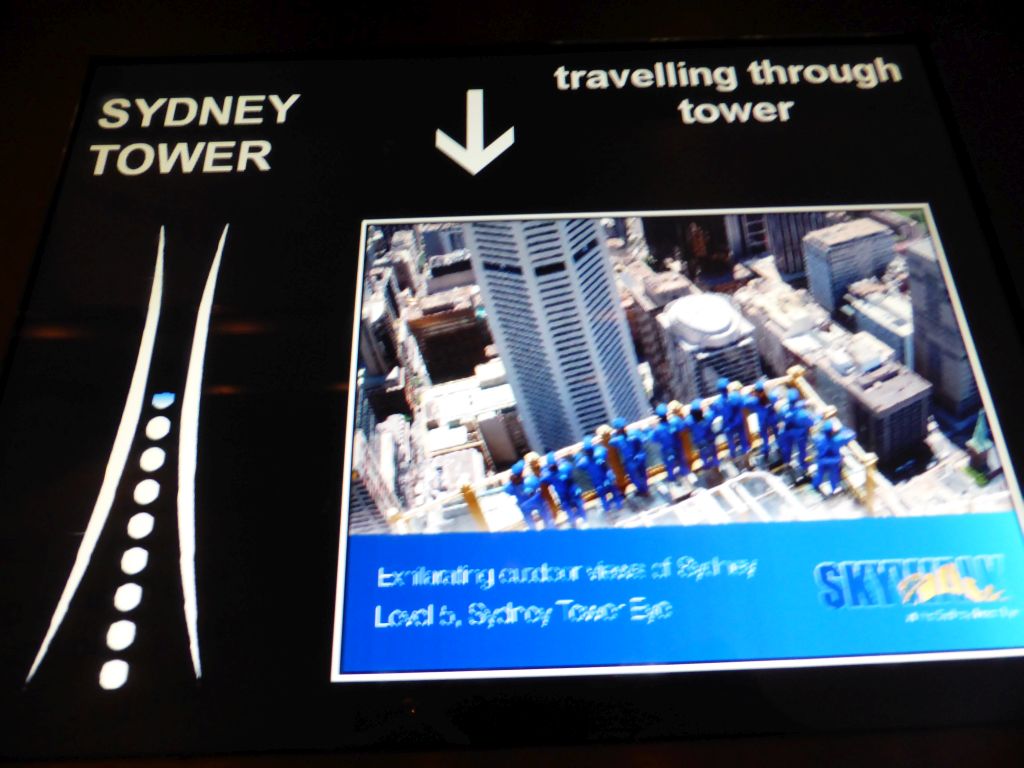 Information on the Skywalk attraction in the elevator of the Sydney Tower