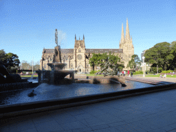The Archibald Fountain at Hyde Park and the west side of St. Mary`s Cathedral