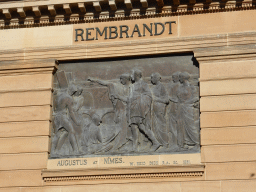 Relief `Augustus at Nîmes` and the name of Rembrandt van Rijn at the right front of the Art Gallery of New South Wales