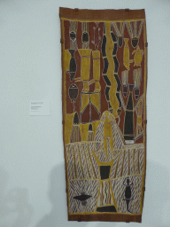 Tapestry `The Thunder Spirits (Birimbira)` by Munggurrawuy Yunupingu, at the Ground Floor of the Art Gallery of New South Wales, with explanation