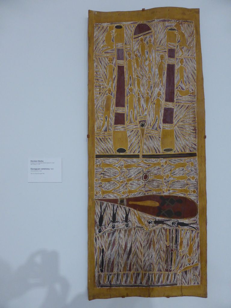 Tapestry `Djungguan ceremony` by Wandjuk Marika, at the Ground Floor of the Art Gallery of New South Wales, with explanation