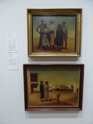 Paintings `Group of Aborigines` and `Shopping day` by Russell Drysdale, at the Ground Floor of the Art Gallery of New South Wales, with explanation