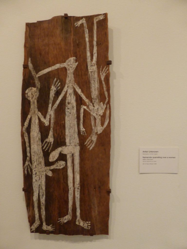 Painting on bark `Namarnde quarrelling over a woman`, at the Lower Floor 3 of the Art Gallery of New South Wales