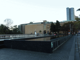 The roof of the Cook And Phillip Park Aquatic and Fitness Centre at Cathedral Square and the front of the Australian Museum