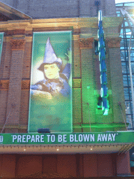 Poster of the musical `Wicked` at the front of the Capitol Theatre at Campbell Street, at sunset