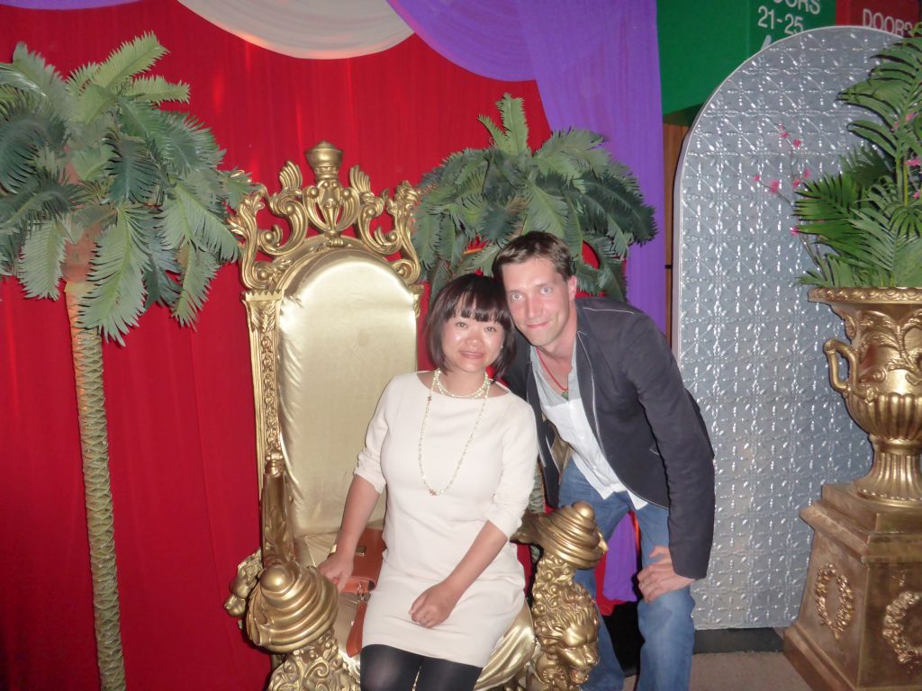 Tim and Miaomiao with a chair in the Lobby of the Joan Sutherland Theatre at the Sydney Opera House, just after the musical `The King and I` by Rodgers and Hammerstein