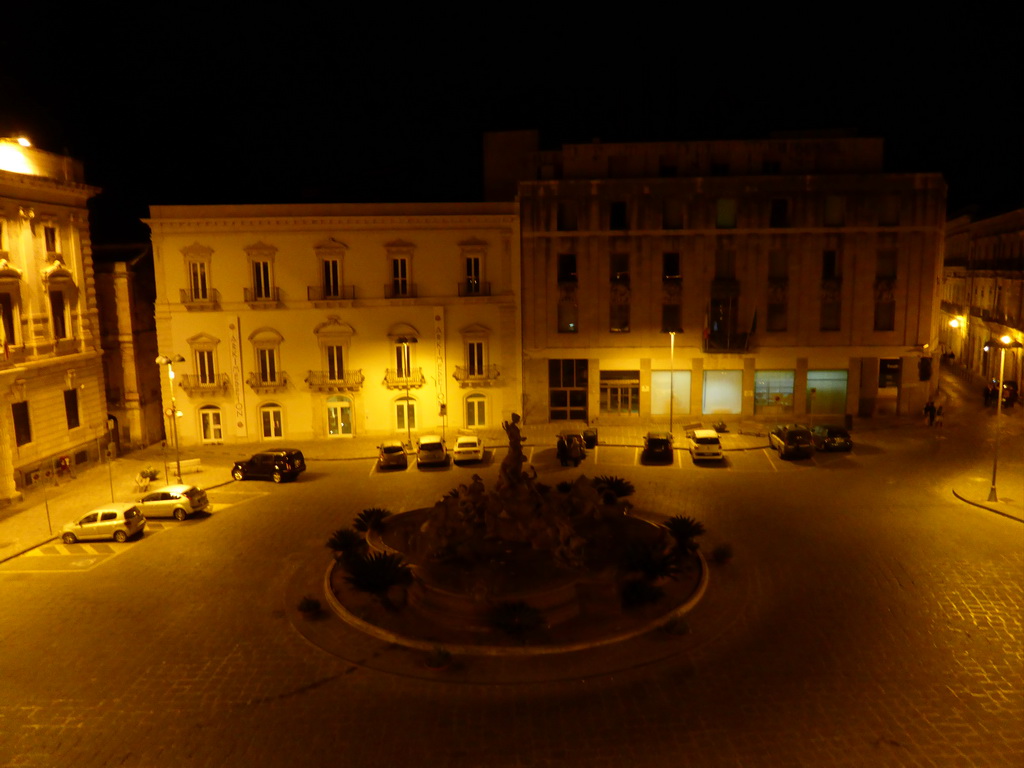 The Piazza Archimede square, viewed from my room in the Archimede Bed and Breakfast, by night