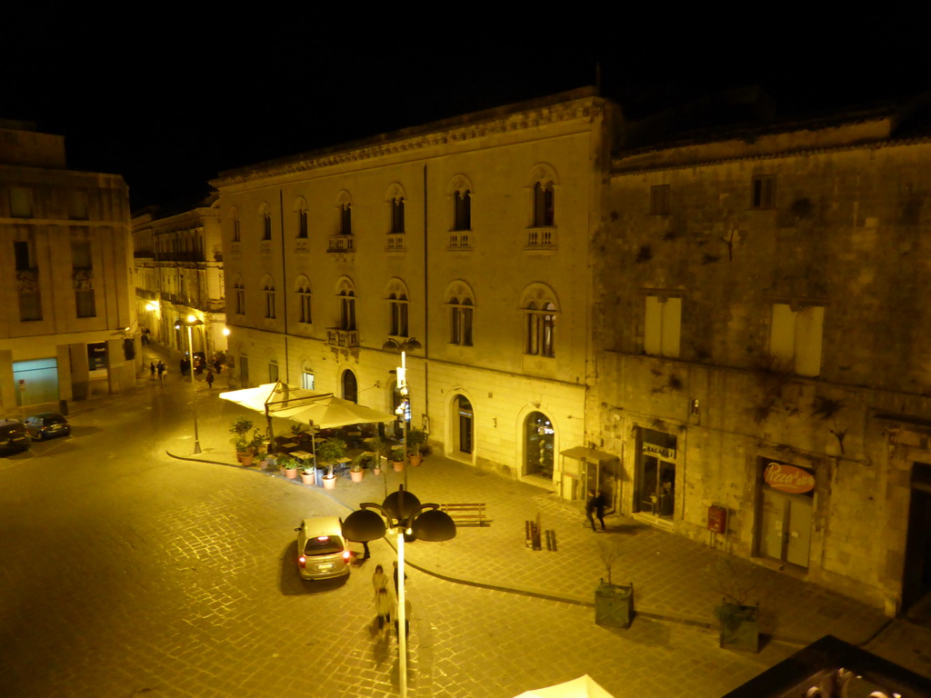 South side of the Piazza Archimede square, viewed from my room in the Archimede Bed and Breakfast, by night