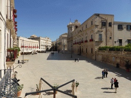 The Piazza Duomo square with the Duomo di Siracusa cathedral and the Archbisshop`s See, viewed from the balcony of the Palazzo Borgia del Casale palace