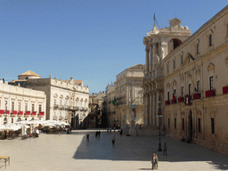 The Piazza Duomo square with the Duomo di Siracusa cathedral and the Archbisshop`s See, viewed from the balcony of the Palazzo Borgia del Casale palace