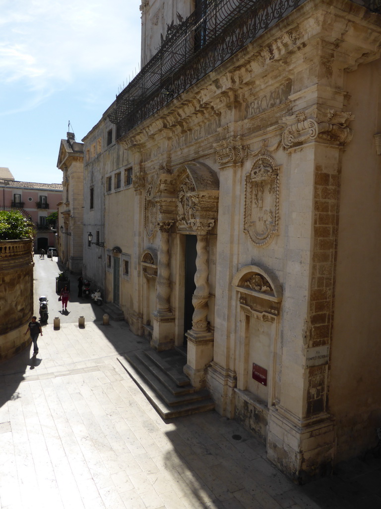 The Chiesa di Santa Lucia alla Badia church at the Piazza Duomo square, viewed from the balcony of the Palazzo Borgia del Casale palace