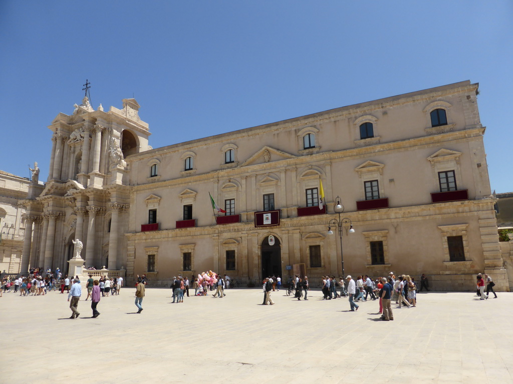 The Duomo di Siracusa cathedral and the Archbisshop`s See at the Piazza Duomo square
