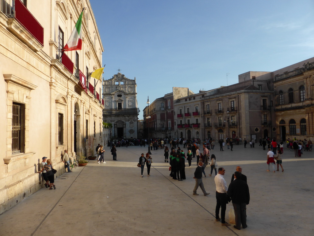 The Piazza Duomo square with the Archbisshop`s See, the Chiesa di Santa Lucia alla Badia church and the Palazzo Borgia del Casale palace during the feast of St. Lucy