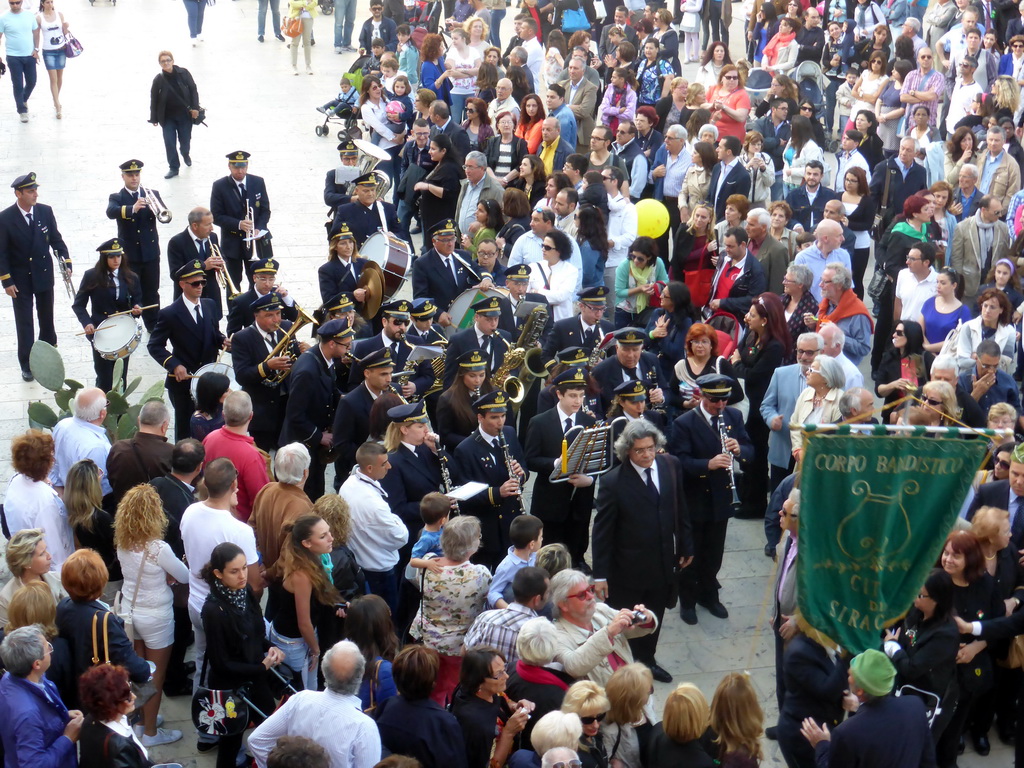 Orchestra at the Piazza del Duomo square during the feast of St. Lucy, viewed from the balcony of the Palazzo Borgia del Casale palace