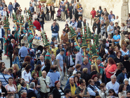 People preparing for the procession during the feast of St. Lucy at the Piazza Duomo Square, viewed from the balcony of the Palazzo Borgia del Casale palace