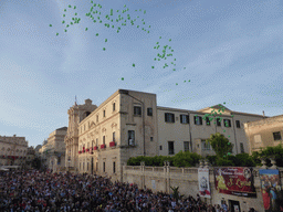 Balloons being released from the Archbisshop`s See at the Piazza Duomo Square during the feast of St. Lucy, viewed from the balcony of the Palazzo Borgia del Casale palace