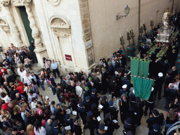 Statue of St. Lucy carried around in the procession during the feast of St. Lucy at the Via Pompeo Picherali street, viewed from the balcony of the Palazzo Borgia del Casale palace