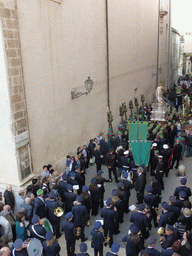 Statue of St. Lucy carried around in the procession during the feast of St. Lucy at the Via Pompeo Picherali street, viewed from the balcony of the Palazzo Borgia del Casale palace