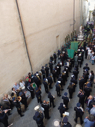 Relics and statue of St. Lucy carried around in the procession during the feast of St. Lucy at the Via Pompeo Picherali street, viewed from the balcony of the Palazzo Borgia del Casale palace