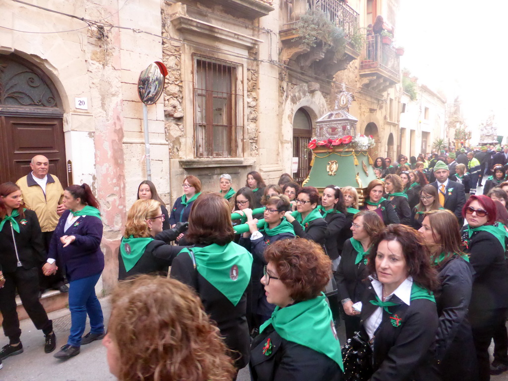 Relics and statue of St. Lucy carried around in the procession during the feast of St. Lucy at the Via Castello Maniace street