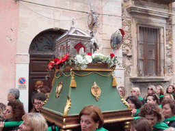 Relics and statue of St. Lucy carried around in the procession during the feast of St. Lucy at the Via Castello Maniace street