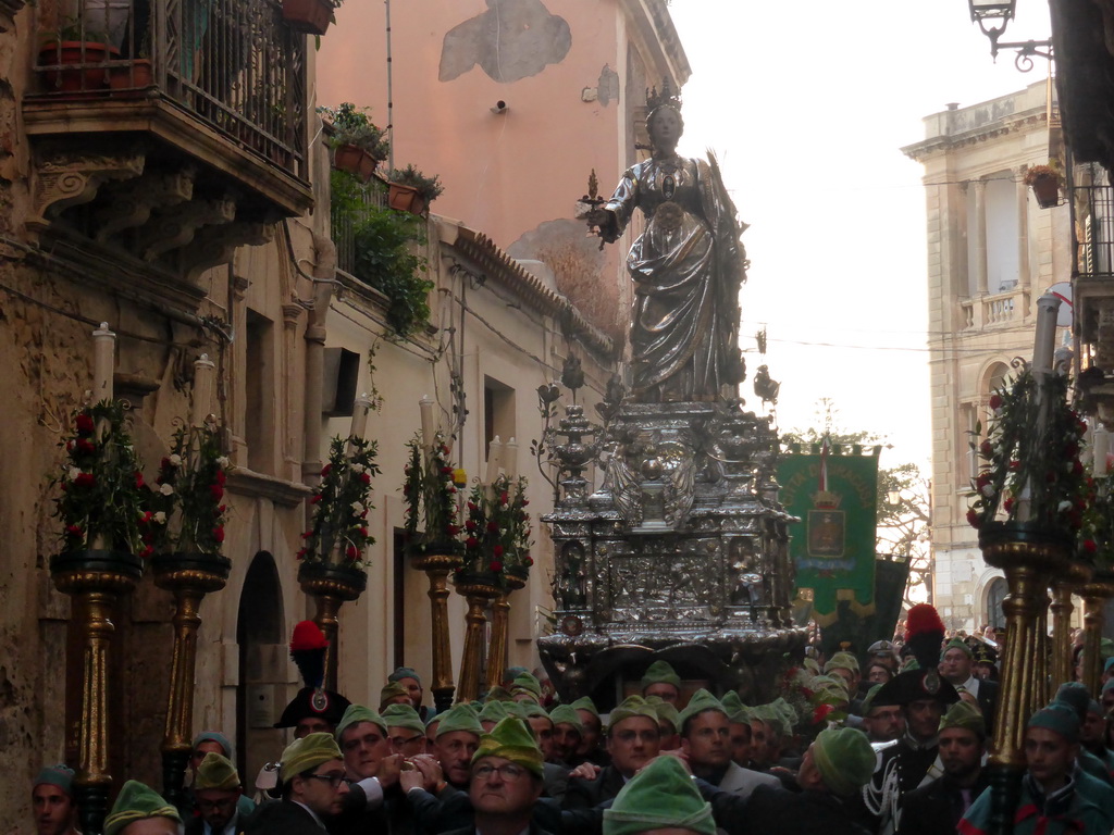 Statue of St. Lucy carried around in the procession during the feast of St. Lucy at the Via Castello Maniace street