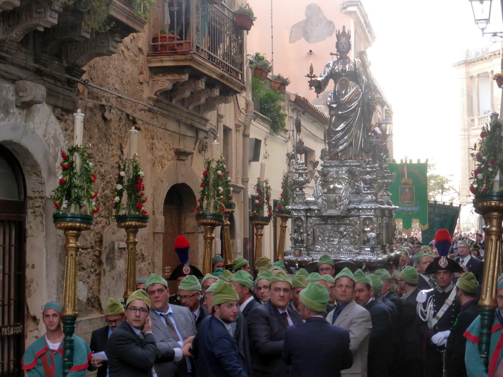 Statue of St. Lucy carried around in the procession during the feast of St. Lucy at the Via Castello Maniace street