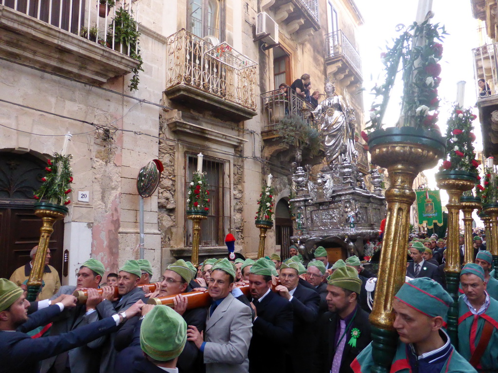 Statue of St. Lucy carried around in the procession during the feast of St. Lucy at the Via Castello Maniace street