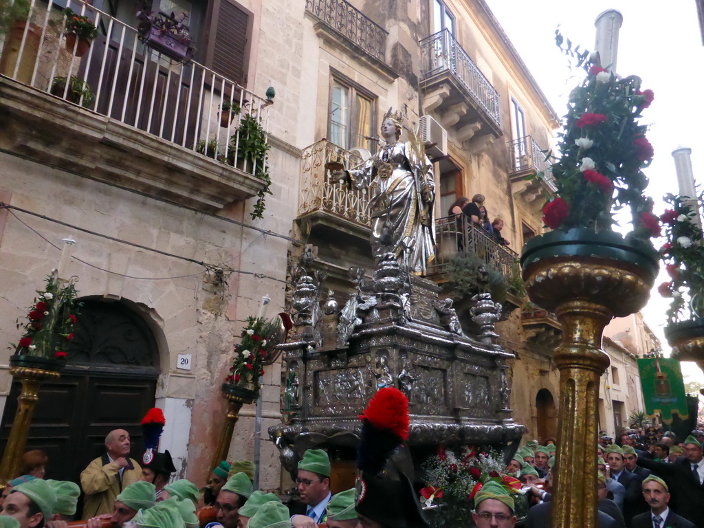 Statue of St. Lucy carried around in the procession during the feast of St. Lucy at the Via Castello Maniace street