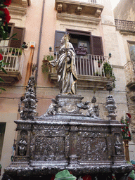 Statue of St. Lucy carried around in the procession during the feast of St. Lucy at the Via Castello Maniace street