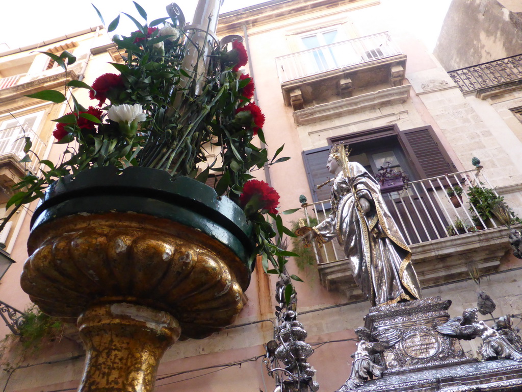 Statue of St. Lucy carried around in the procession during the feast of St. Lucy at the Via Castello Maniace street