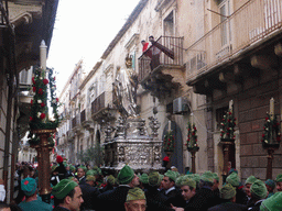 Relics and statue of St. Lucy carried around in the procession during the feast of St. Lucy at the Via Castello Maniace street