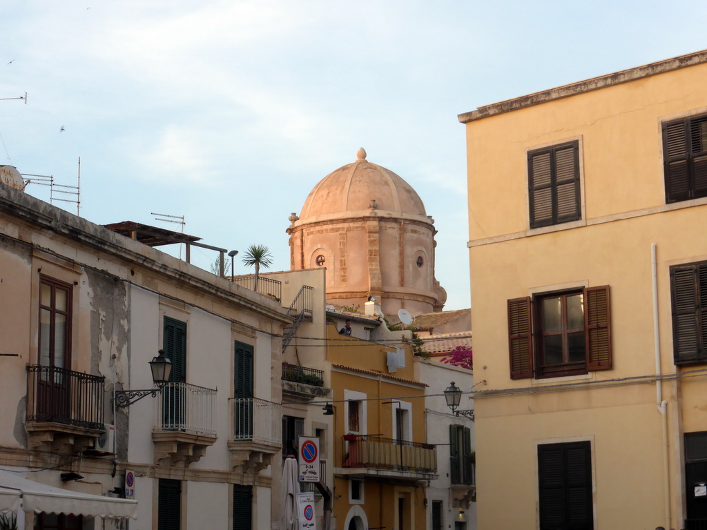 Dome of the church at the Lungomare d`Ortigia street, viewed from the Lungomare Alfeo street