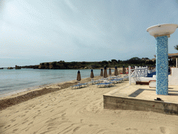 Sun chairs at the Lido Sayonara beach at the village of Fontane Bianche