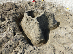 Our letter `A` in the sand at the Lido Sayonara beach at the village of Fontane Bianche