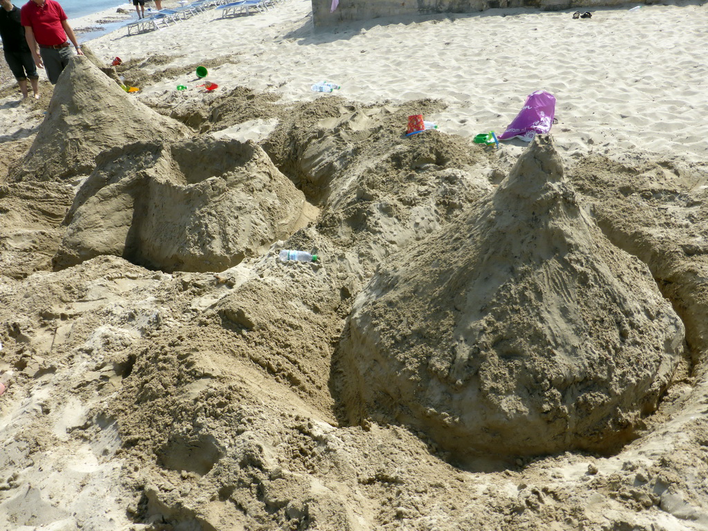 Letters in the sand at the Lido Sayonara beach at the village of Fontane Bianche