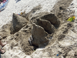 Letters in the sand at the Lido Sayonara beach at the village of Fontane Bianche